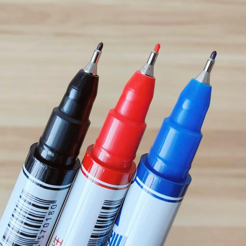 12-Piece Set: Small Double-Ended Oil-Based Marker Pens in Black, Red, and Blue for Student Art and Marking