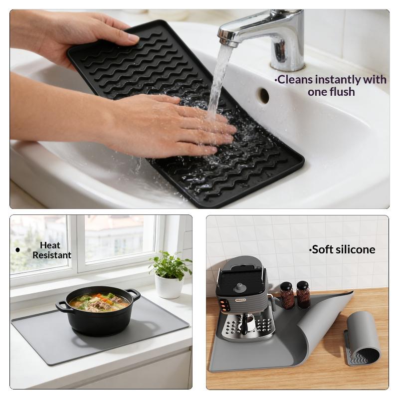 1/2 Peças Almofada de Máquina de Café de Silicone, Almofada Drenante Antiderrapante, Almofada de Secagem de Tigelas, Bandeja de Bancada de Mesa de Jantar de Cozinha de Silicone