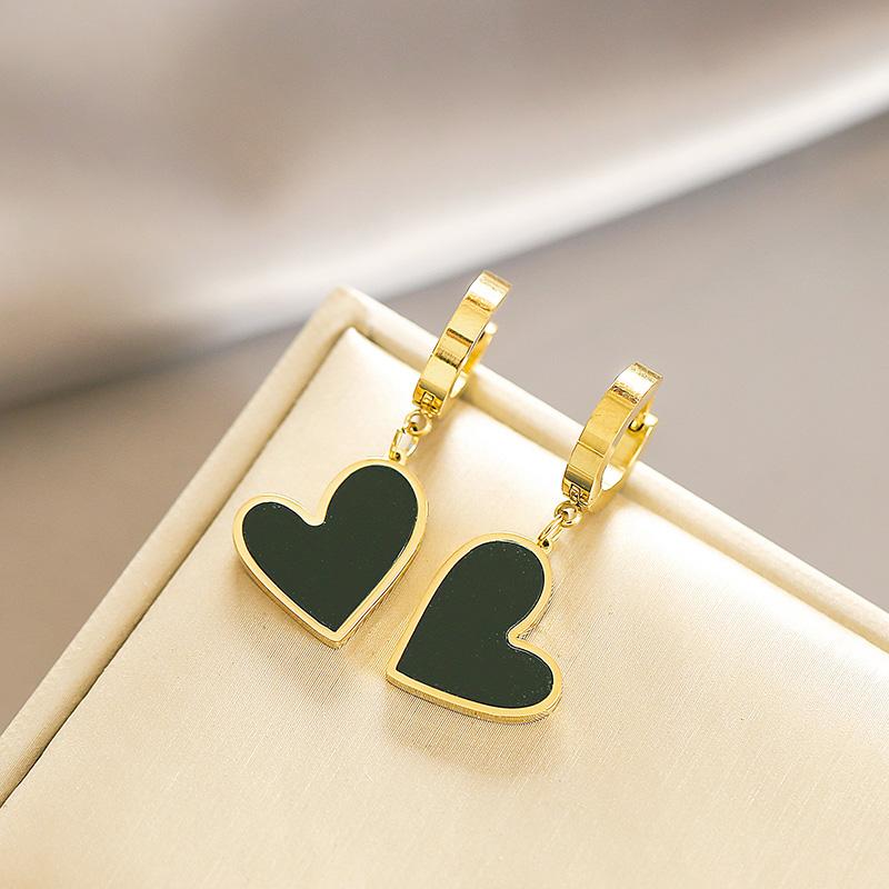 Classic Black Peach Heart Pendant Design Stainless steel Gold Color Earrings 2026 Fashion Jewelry Party Women's Set Accessories