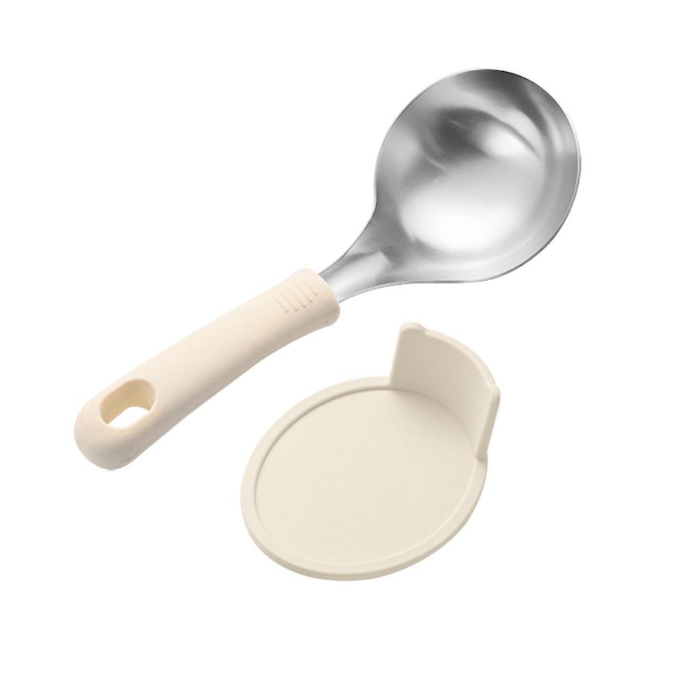 

Heat-resistant Soup Ladle Silicone Handle Tablespoon Kitchenware Hot Pot Spoon Home бежевый