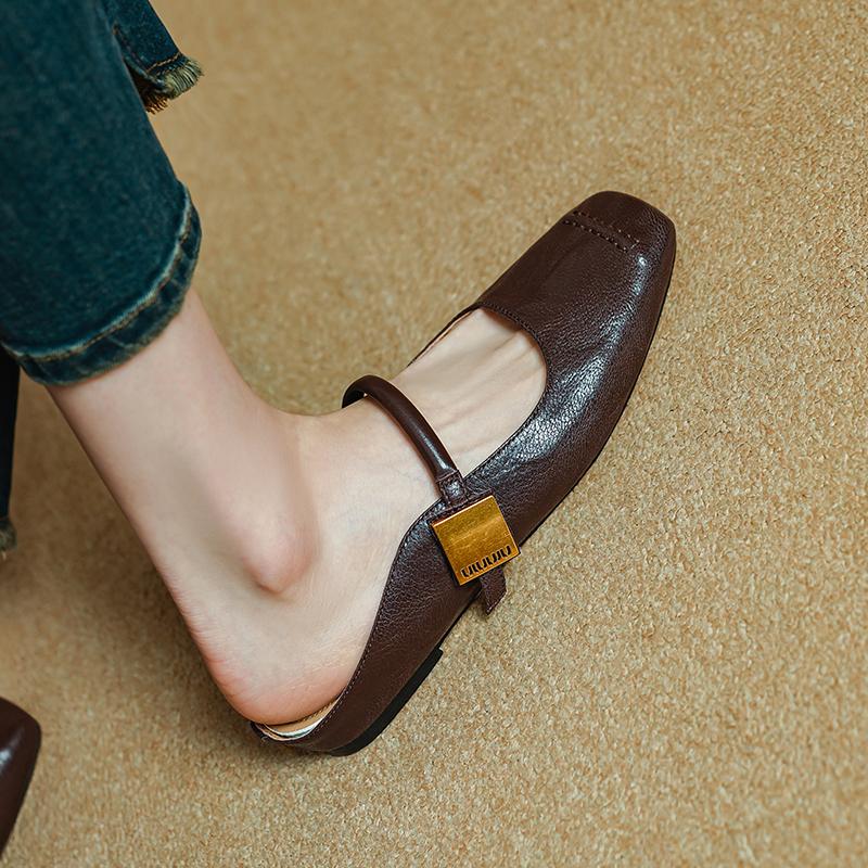 Mode 2024 Sommer Damen Pantoletten Echtes Leder Schuhe für Damen Zehen bedeckt Niedriger Absatz Slipper Quadratische Zehen Sandalen Interne Erhöhung Schuhe