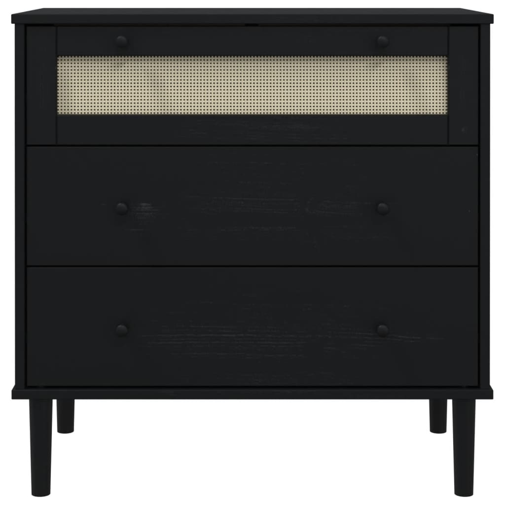 SENJA Drawer Chest Rattan Look Black 80 x 40 x 80 cm Pine Wood