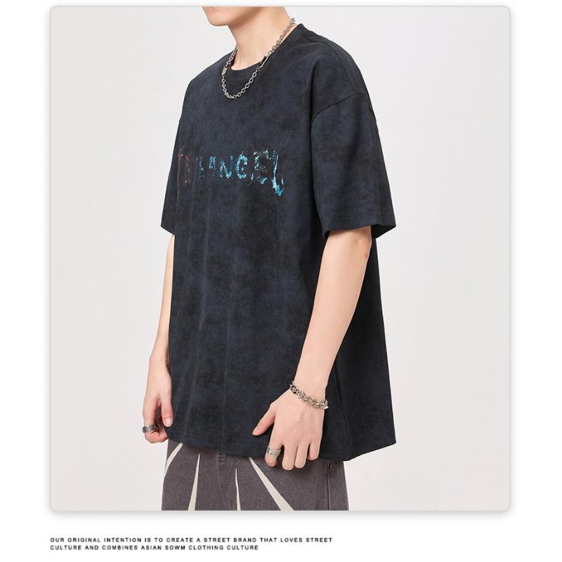 New Summer High-density Knitted Loose Printed Men s T-shirt Short-sleeved M чёрный