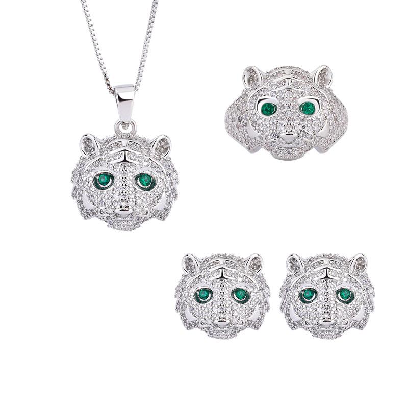 Schmuck Kupferboden Vergoldet Retro Voll Diamant Luxus Eingelegt Leopard Temperament Leichter Luxus Anhänger Set