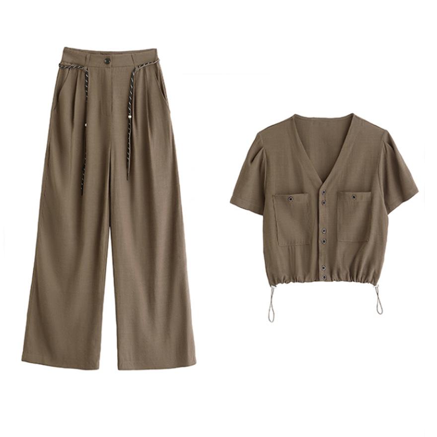 European Casual Fashion Suit Women's Summer New Lazy Loose Wide-leg Pants Two-piece Set