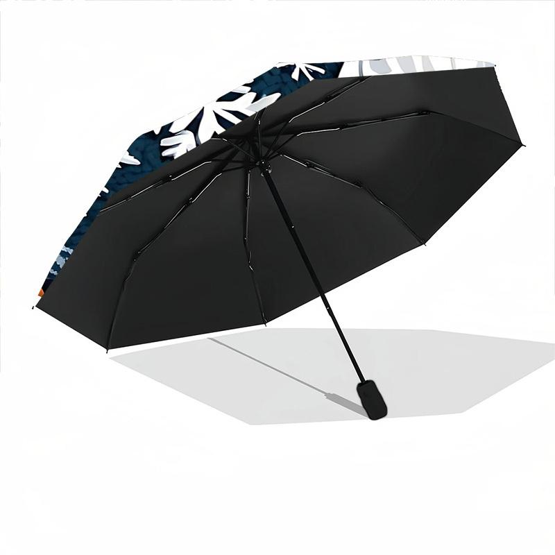1pcOwl Winter Snowflake Automatic Folding Umbrella with 8 Bones, Portable 3-Fold Collapsible Compact Design On-the-Go Essential, Casual Outd