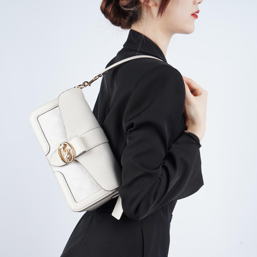 New COACH Georgie Canvas With Leather Shoulder Bag Handbag Medium Size Women's White C4067-IMQQ4