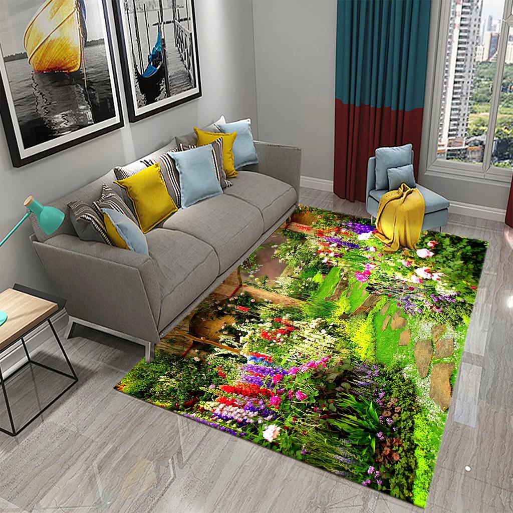 European Style Garden Carpets Colorful Flowers Rugs for Home Living Room Teens Bedroom Decor Carpet Bathroom Non-slip Area Rugs