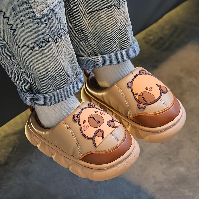 Capybara Children's Slippers with Heel, Autumn/Winter Indoor Home Plush Slippers for Boys and Girls, Baby Shoes