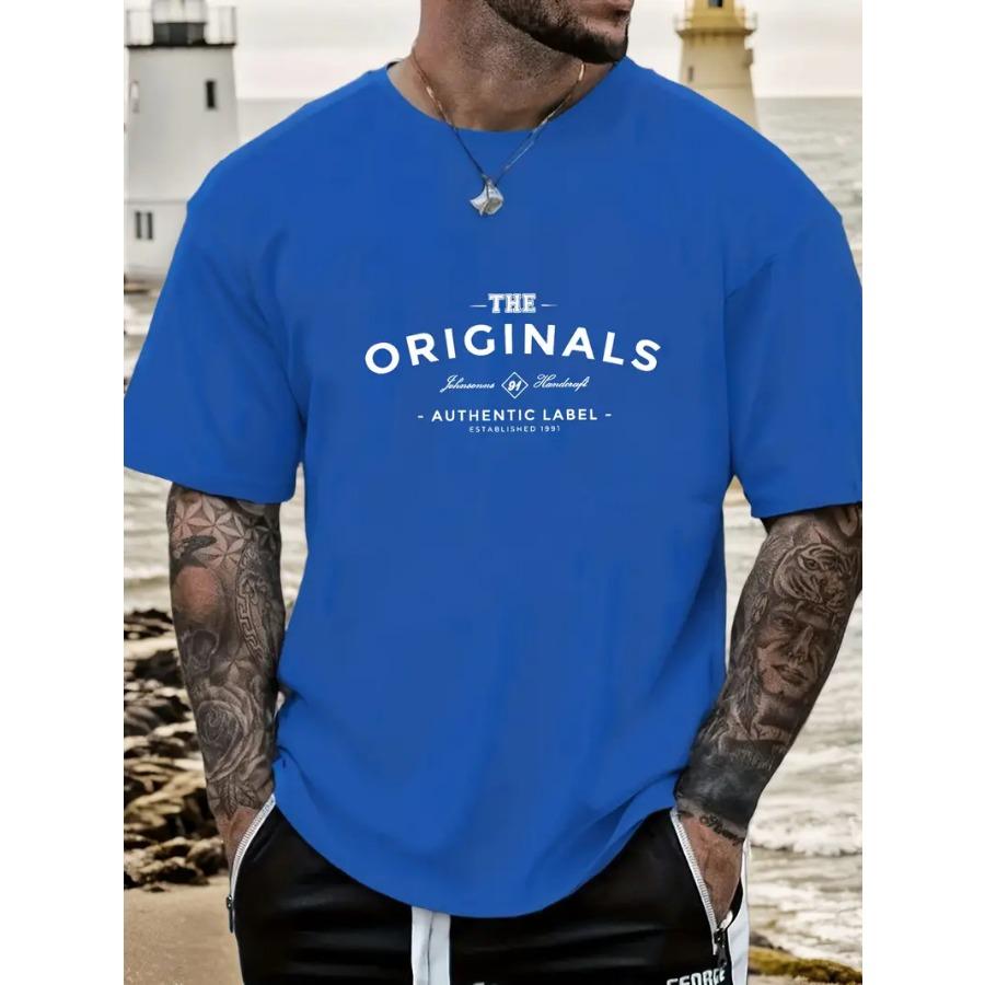 Herr 100% Polyester Sommar Casual T-shirt - Mjukt Andningsbart Rundhalsad Kortärmad Tee med "The Originals" Tryck