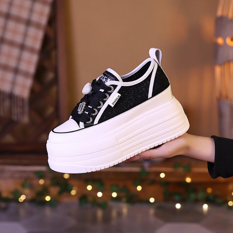 Little White Shoes Women's Summer Thin New Mesh Breathable Board Shoes Thick Sole Within Cm Height Increase Fisherman Shoes