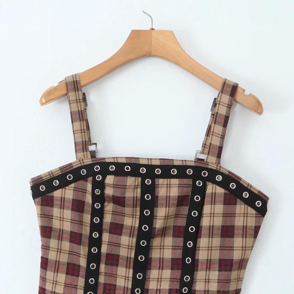 2025 Spring Women's European & American Plaid Punk Rock Sling Dress