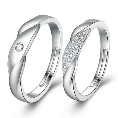 Neuer 925 Sterling Silber Paarring Welle Gewundene Beichte Balz Eingelegter Zirkon Einstellbar Paar Liebhaber Ringe Schmuck Geschenk