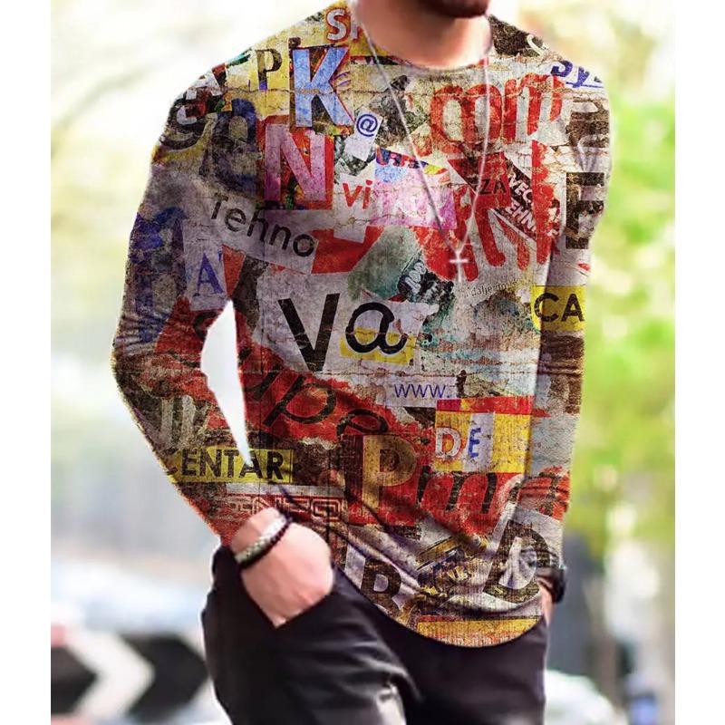 Vintage Punk Street Style Men's Long Sleeve T-Shirts Spring Autumn 3D Printing Youthful Vitality Tops Tees Plus Size 6XL
