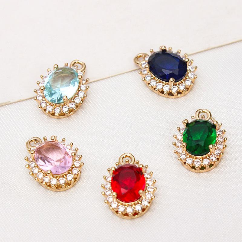 Copper-Edged Glass Crystal Zircon Oval Pendant DIY Necklace Earring Hairpin Ancient Style Material