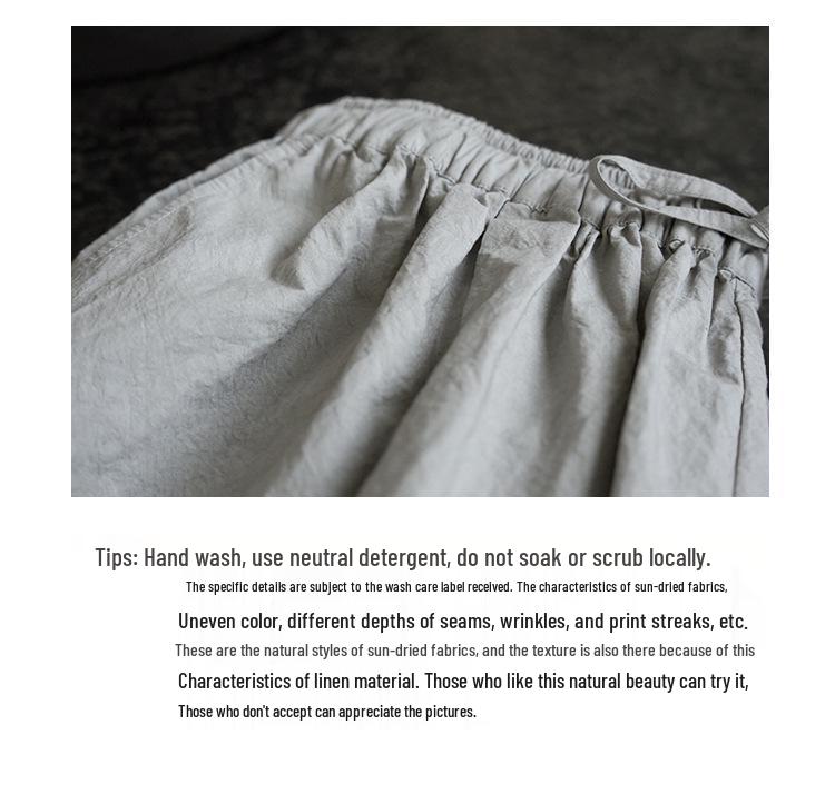 Women's Retro Artistic Cotton Wide-Leg Cropped Trousers with Elastic Waist - Casual and Slimming
