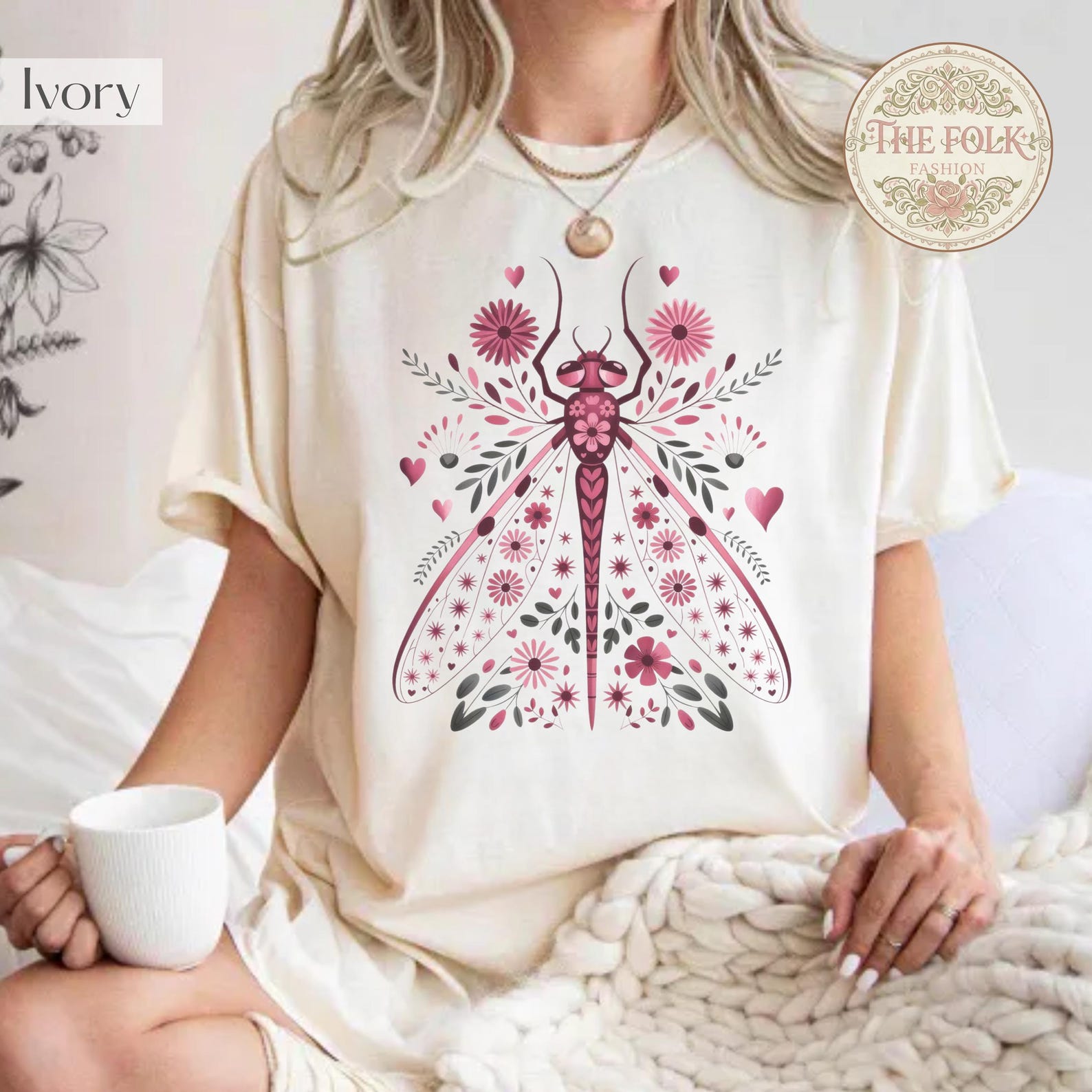 Dragonfly Wildflower Shirt, Boho Floral Insect T-shirt, Cottagecore Dragonfly Tee, Pink Flower Graphic Tshirt, Comfort Colors Shirt 4XL