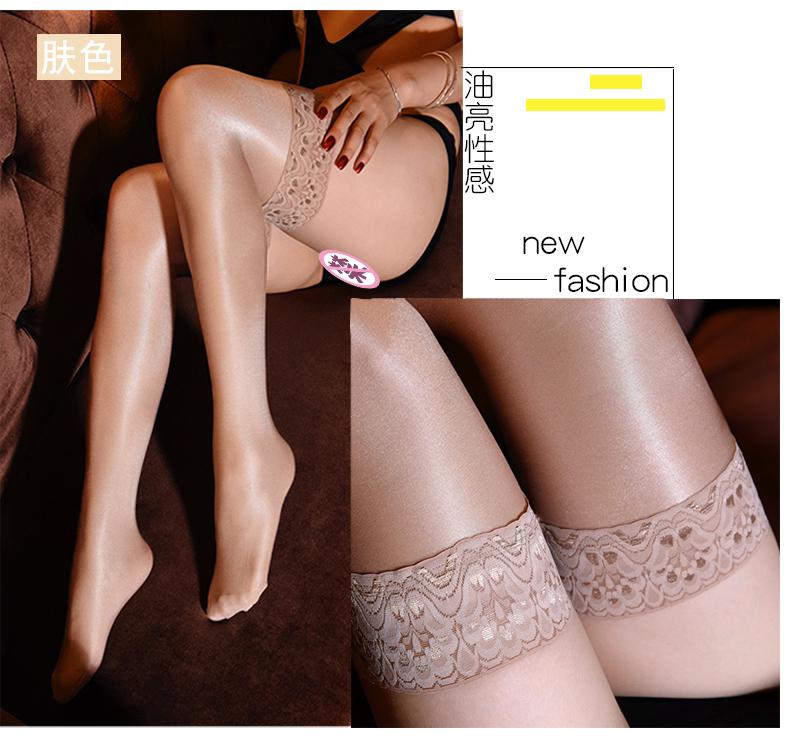 Shinny Women Sexy Stockings 70D Oil Silicone Lace Stay Up Top Thigh High Leg For Womens Over The Knee Long Knit Socks 2Pairs