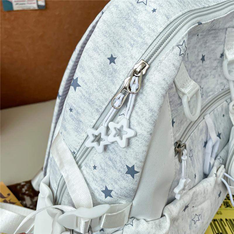 Cute Star Print Backpack with Multiple Pockets and Front Zip Compartment for School and Daily Use