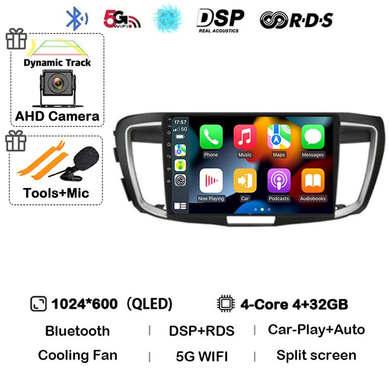 Android 14 Carplay Auto For Honda Accord 9 2.4L 2.0L 2012 - 2018 WiFi+4G Car Radio Multimedia Video Player GPS Navigation Stereo