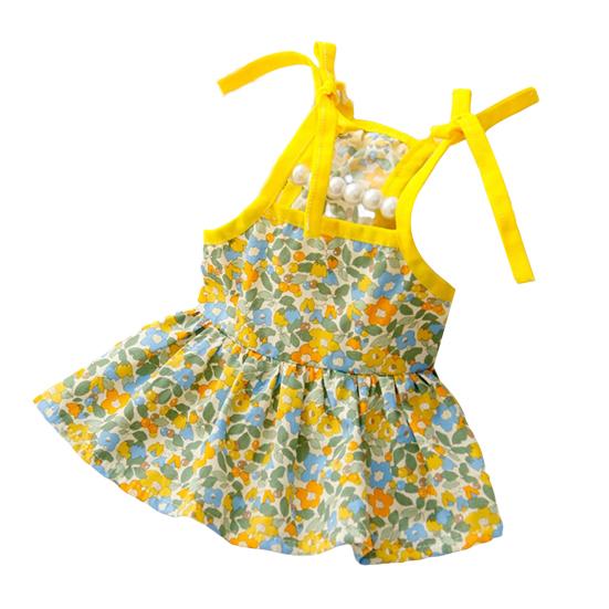 

Pet Dress Flower Pattern Breathable Friendly to Skin Lint Free Washable Show Unique Charm Cotton Cozy Flower Print Pet Suspender Dress Pet Supplies S жовтий