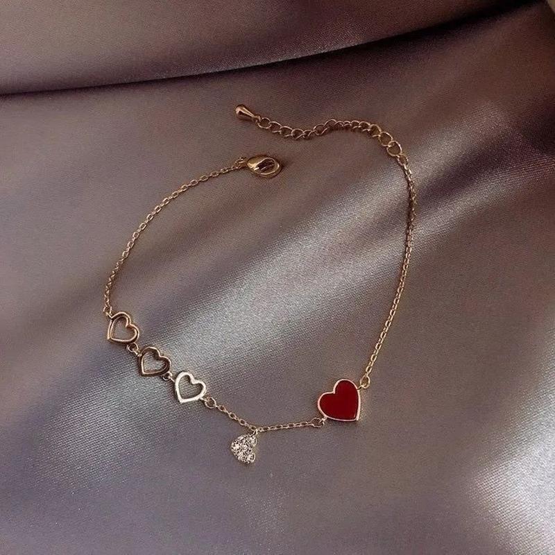 Girl Korean Style Heart-Shaped Diamond Pendant Bestie Bracelet For Women Simple Fashion Light Luxury Jewelry Birthday Gift