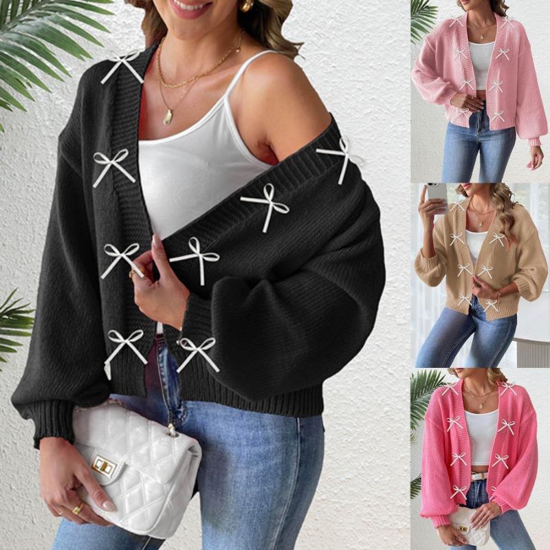 Women's Coats in Stock Women's Clothing Wholesale Ribbon Bow Stitching Sweater Cardigan for Women