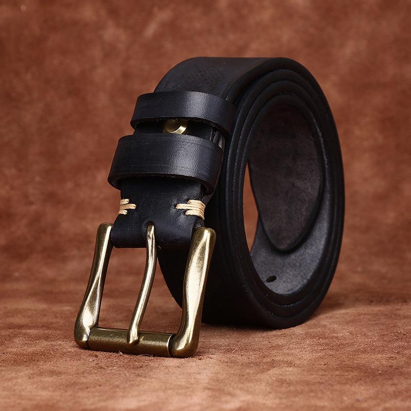 Rare Thickened First Layer Cowhide Belt Men'S Genuine Leather Pin Buckle Trend Casual Laser Engraved Jeans Belt Men'S