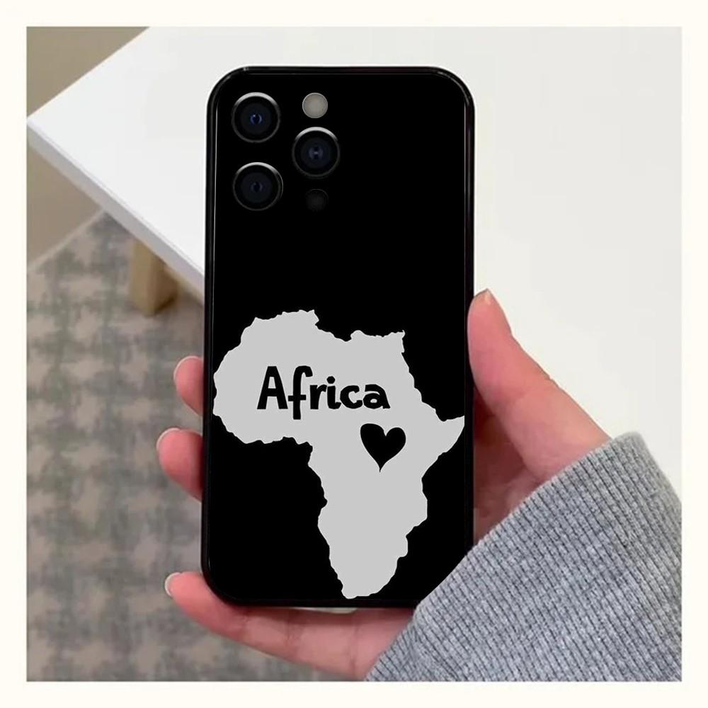 Africa Map Geogra Phone Case For Apple iPhone 15,14,13,12,11,Pro,X,XS,Max,XR,Plus,Mini Soft Black Cover