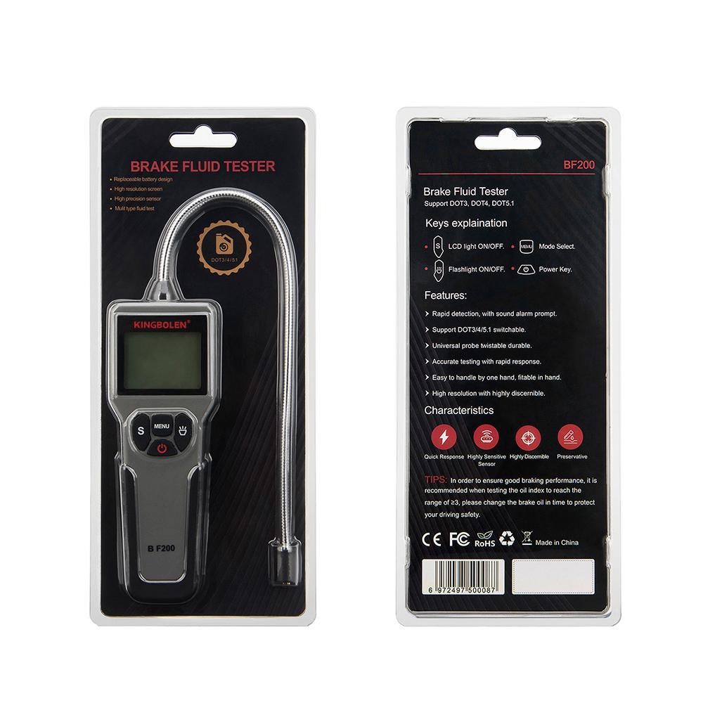 

KINGBOLEN BF200 Auto Brake Fluid Tester for DOT3 DOT4 DOT5.1 Car Brake Oil Tool Quality Check with High Resolution Screen BF200