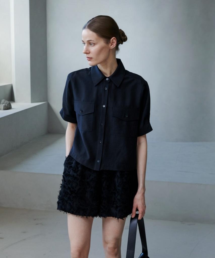 Owaiwai Pocket Tie Shirt Blouse_Black