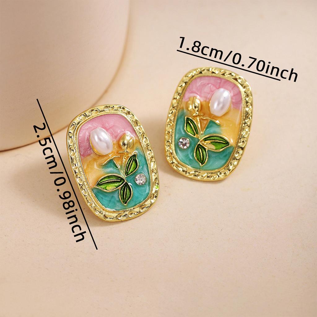 Blumenohrringe Lustige Ohrstecker Ölgemälde Blume Ohrschmuck Legierung Textur Geeignet für modische Teenager Geschenk