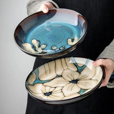 Chinese-style Ceramic Deep Plate Household Salad Plate Disc Personality Plate Creative Old-fashioned Hand-painted Tableware