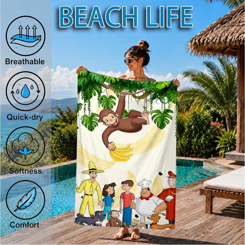 Curious George And Elephant Adventure Beach Towel, Quick-drying, Easy to Care for, Suitable for Both Fitness and Beach Vacations,Sports Essential