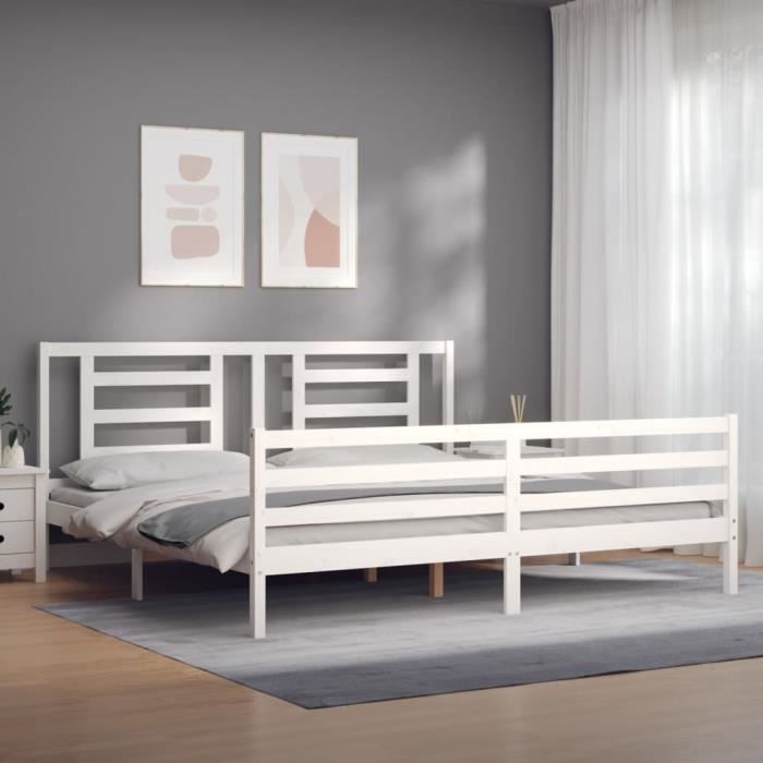 VidaXL Bed Frames with Headboard White Super King Solid Wood 3194717