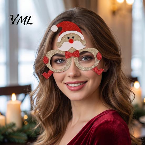 Fun Holiday Accessories for Kids Christmas Glasses, Glitter Party Glasses Frames, Novelty Elf Snowman Santa Claus Elk Frames Reindeer Eyeglasses