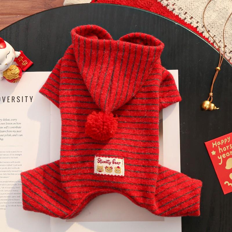 British Style Fleece Pet Jumpsuit Striped Cat Dog Winter Warm Outfit