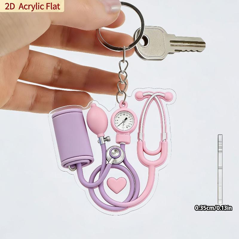 2D Acrylic Medical Keychain Mini Cartoon Stethoscope Pattern BPA Free for Pediatric Nurse Appreciation Small Gift