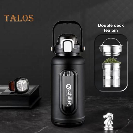 1500ml skleněná láhev na pití se slámovou rukojetí Nerezový čajový spařovač a silikonové pouzdro s ochranou proti úniku motivační láhev na vodu pro každodenní pití