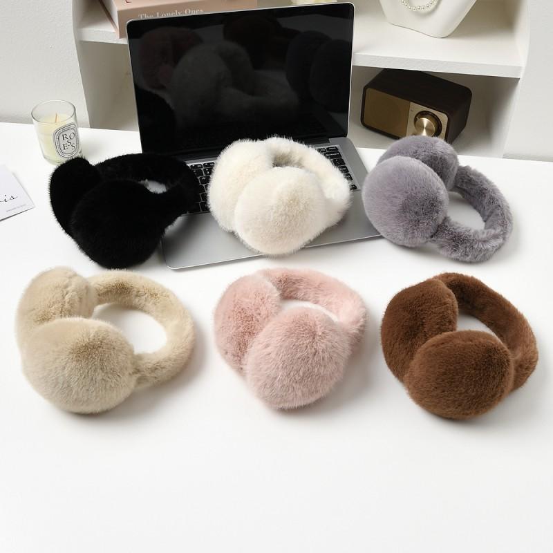Womens Winter Fleece Ear Warmers - Soft Plush Earmuffs Cold Weather Unisex In White Pink Black Gray Beige Caramel