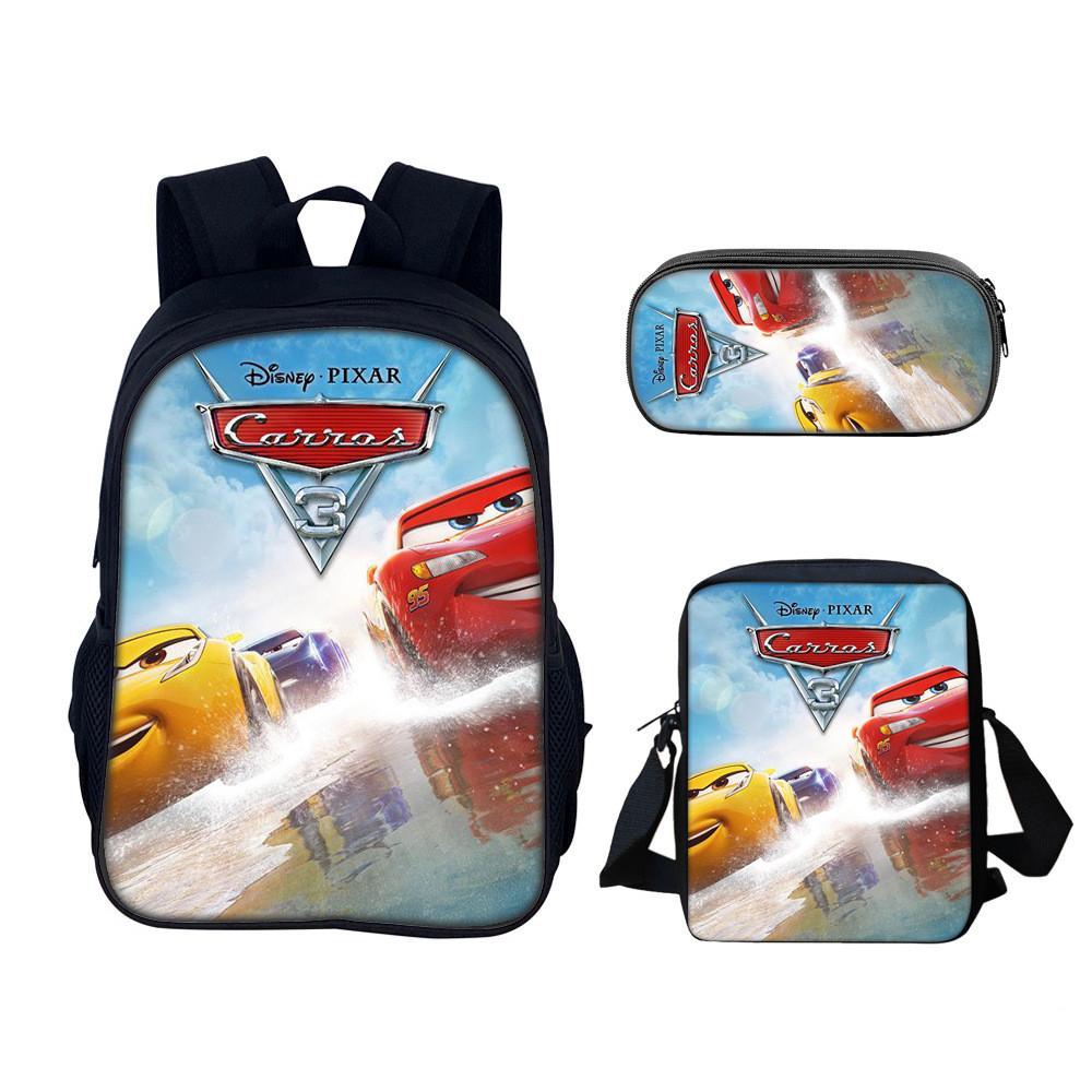 Set Zaino per Bambini con Personaggi di Film Cars in Materiale di Nylon con Spallacci Regolabili per Bambini