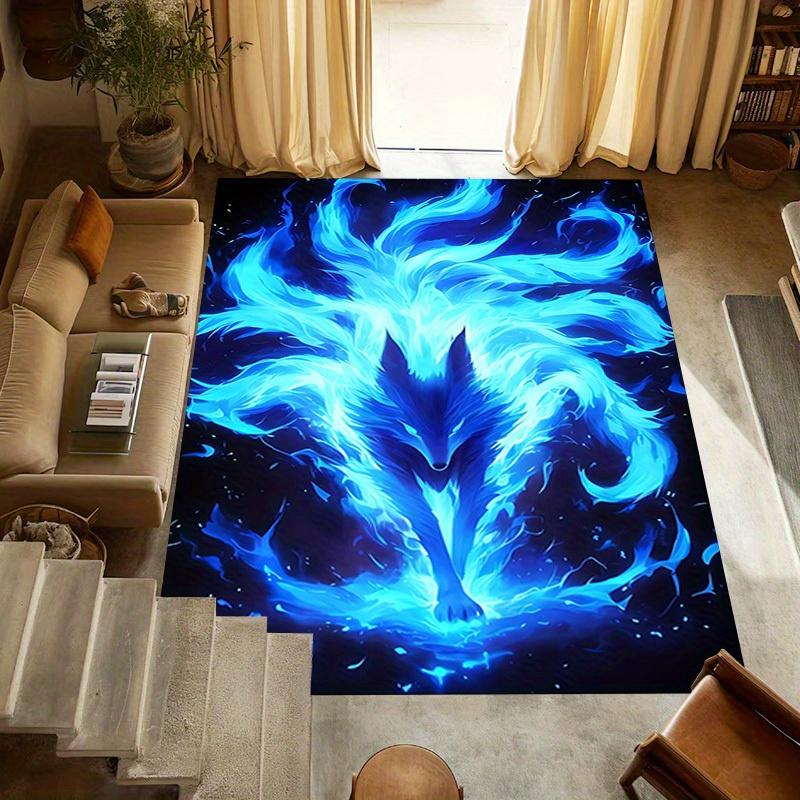 1pc Flame Fox Themed Rug for Home Decor, Non-slip Office Carpet, Chair Mat, Outdoor Mat, Christmas and Halloween Gifts-0731032