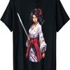 T-shirt Vintage Retro con Fiori di Ciliegio Sakura Samurai Girl(594)