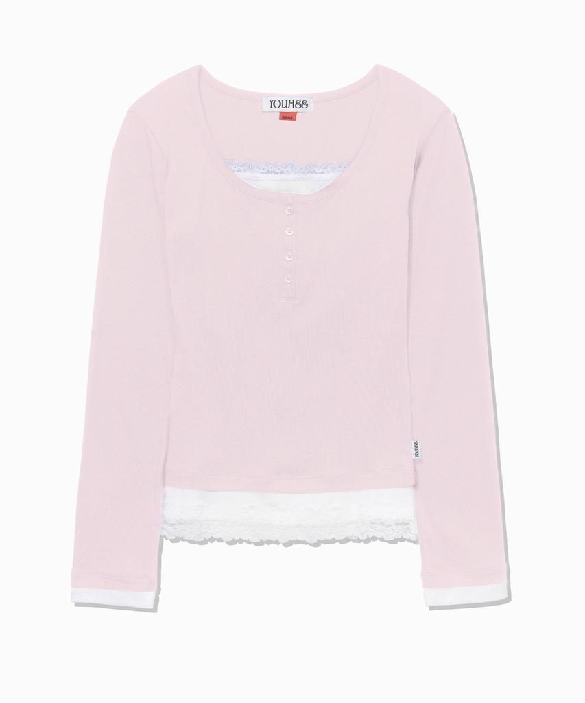 YOUHEE Lace Layered Long Sleeve_Pink