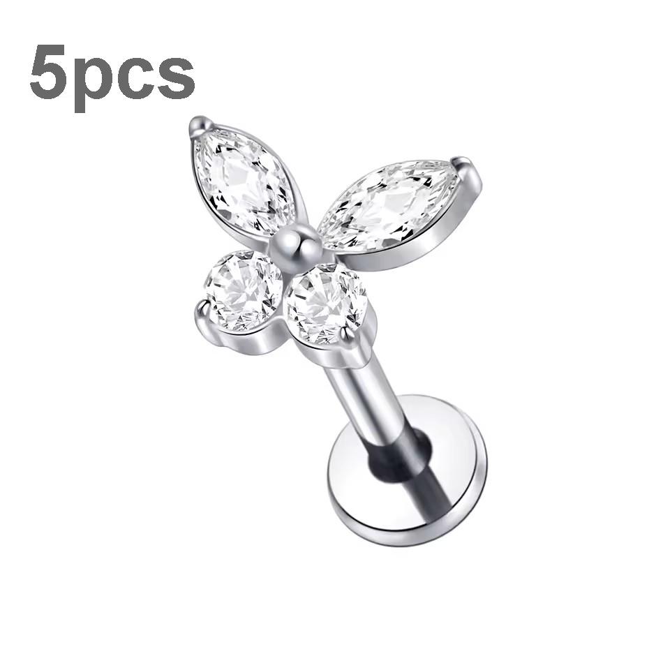 5Pcs/lot Titanium CZ Ear Stud Tragus Cartilage Earrings for Women Labret Lip Lobe Ring Helix Daith Piercing Body Jewelry
