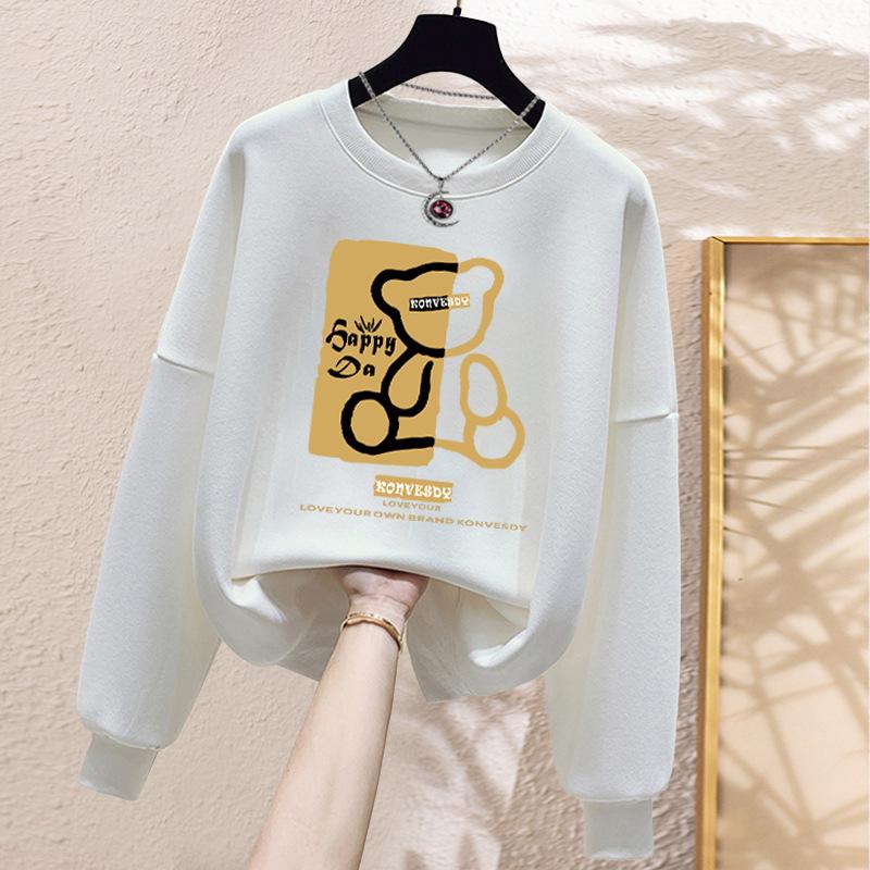 Niche Crew Neck Sweater Women's Loose Casual Simple Fashion Versatile Velvet Thickened Spring and Autumn Winter
