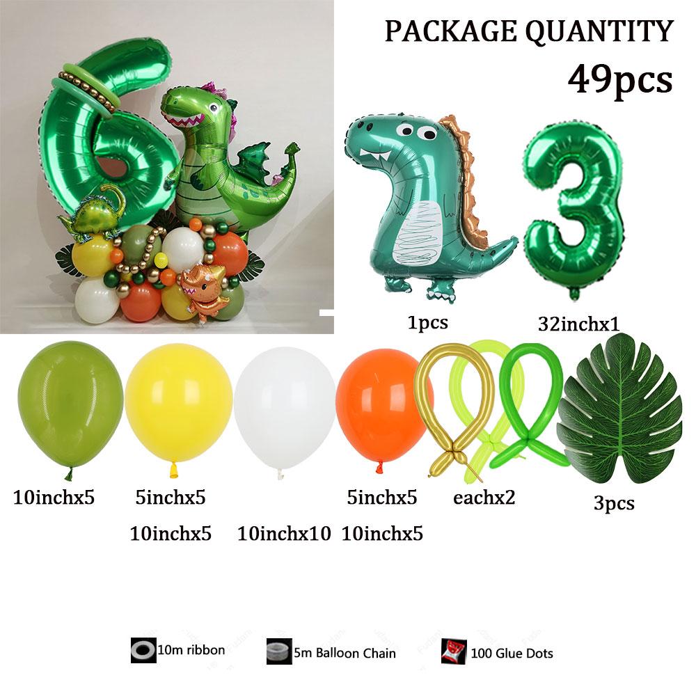 49pc/set Little Dinosaur Green Series  Digital Aluminum Film Balloon 1-9 Suitable for Birthday  Party Anniversary Graduation