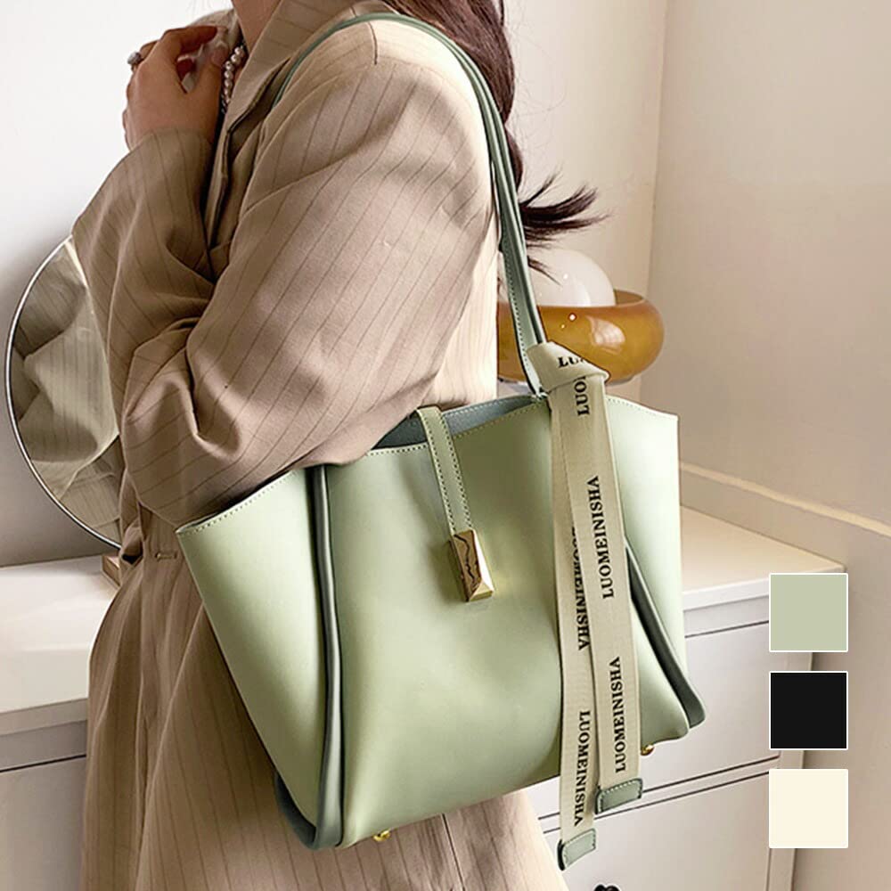 Bolso tote con con set para oficina coreana bonita [Amuleto] lazo, bolso de mujer, neceser, producto, liso, adolescentes, 20s, 30s, moda, casual, vl-6176-gn-f