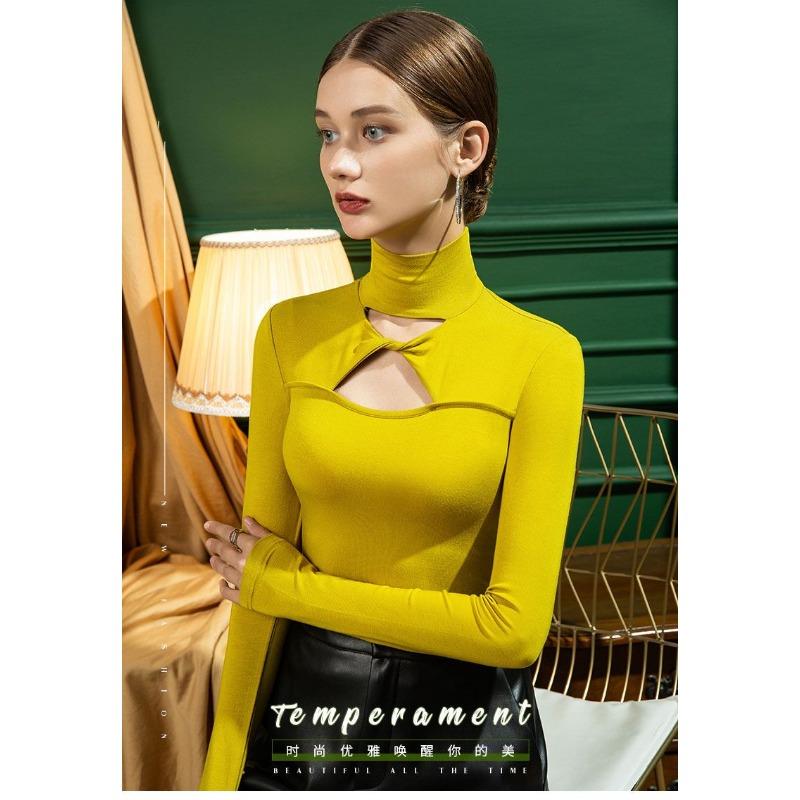 Frühling Neuer Stil Halbhoher Kragen Unterhemd für Damen Durchbrochen Schlanke Passform Sexy Stil Oberteil