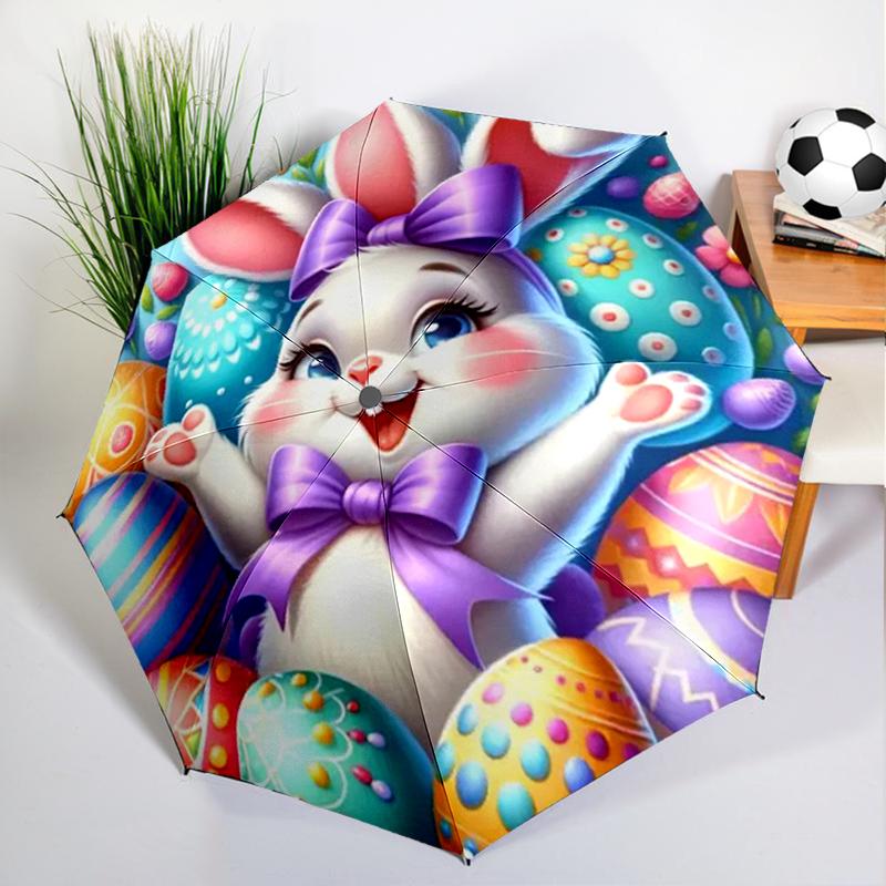 Retro Coffee Bunny Umbrella Automatic Open/close, Sturdy Iron Frame & 8-Rib Structure, Umbrella for Women & Men, Christmas Gifts